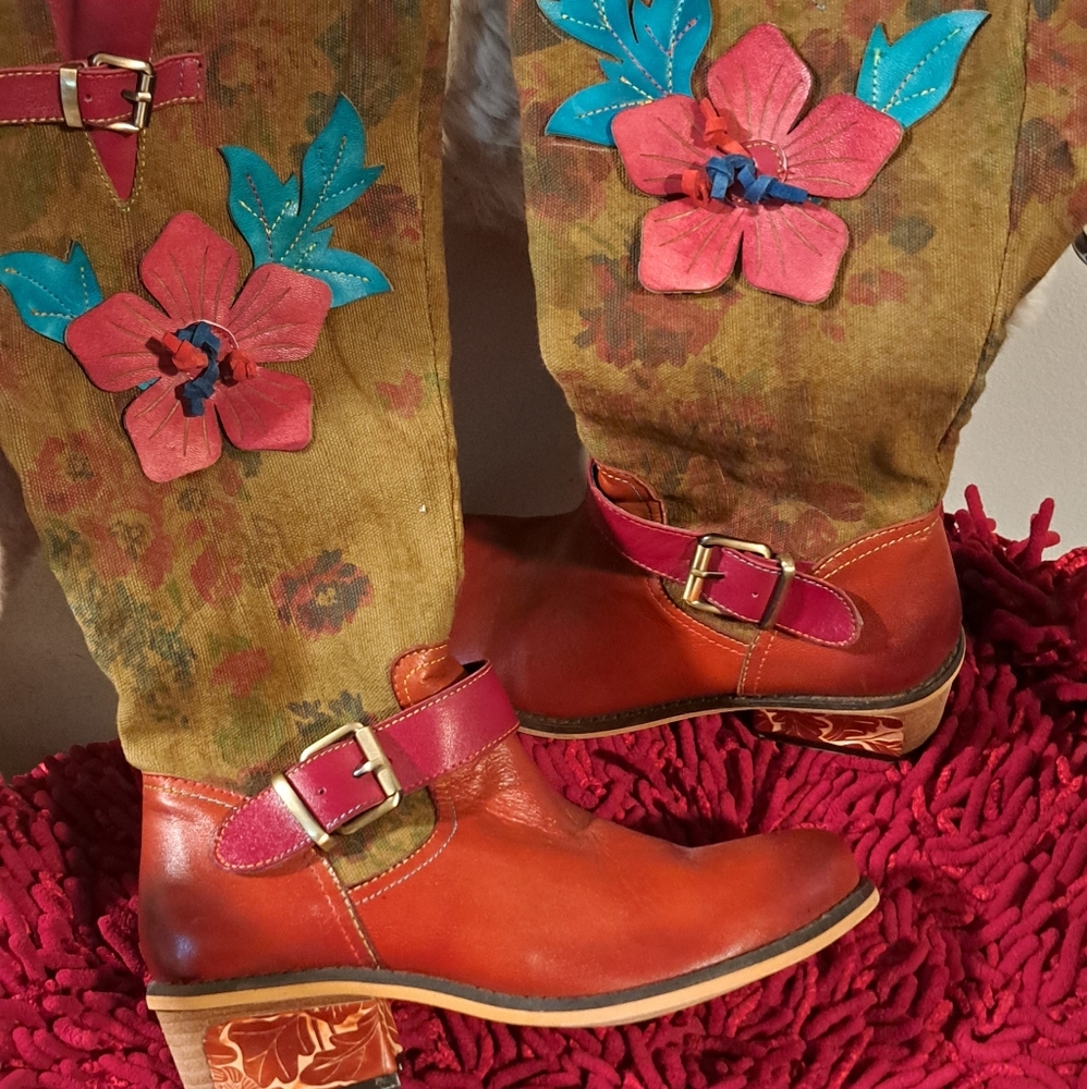 Floral Embellished Leather Boots